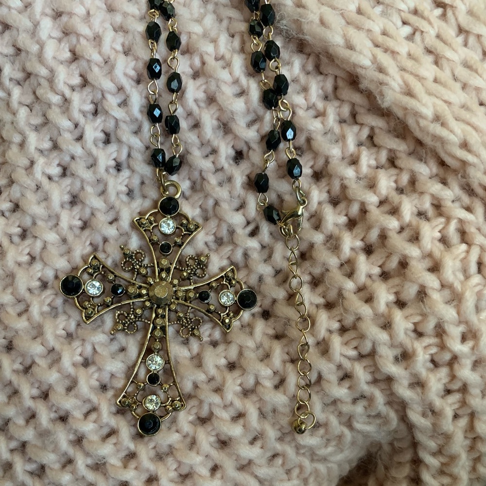 Forever 21 Vintage Beaded Cross Necklace